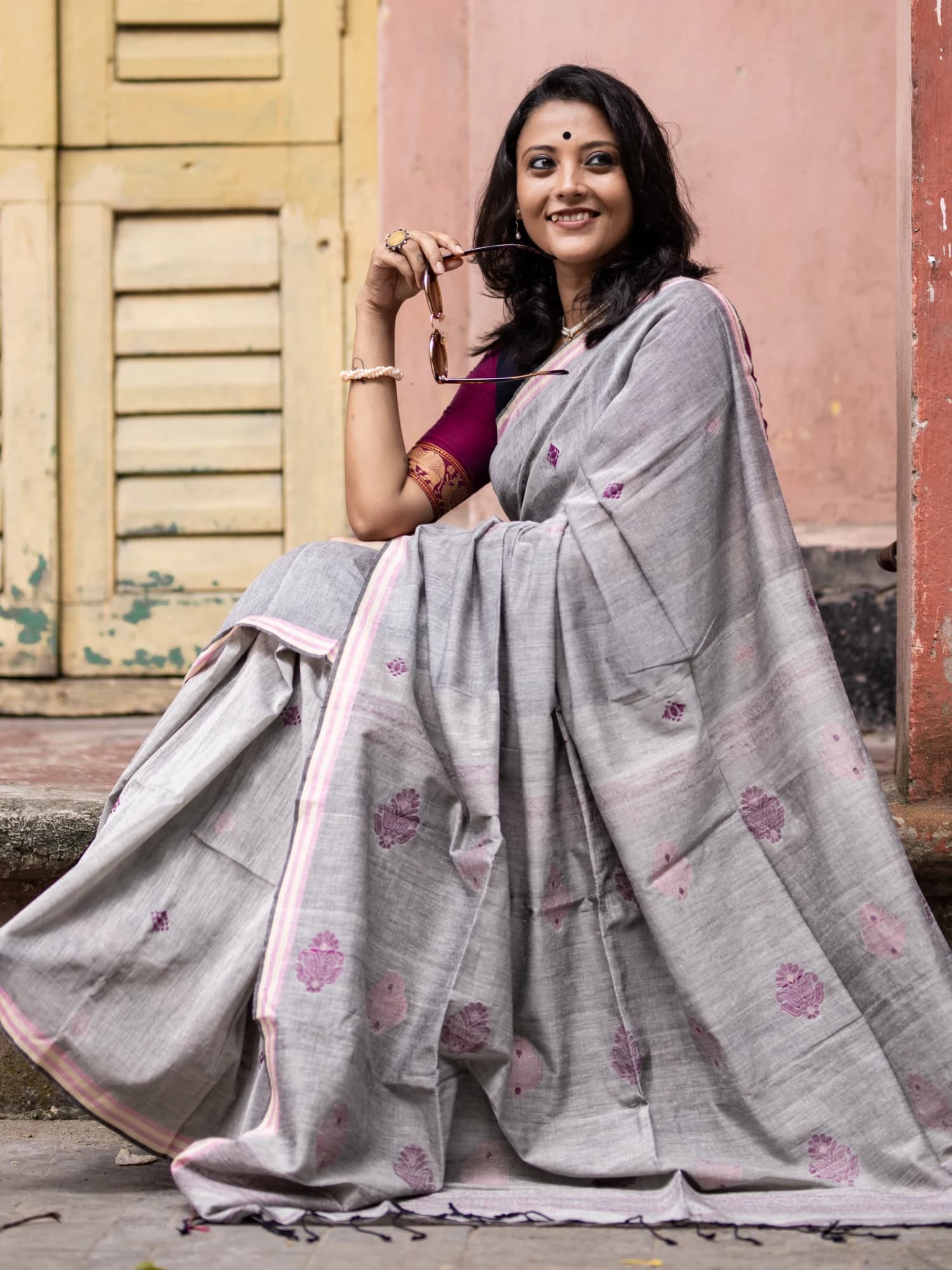 Triveni Ash Pink Matka Tangail Saree