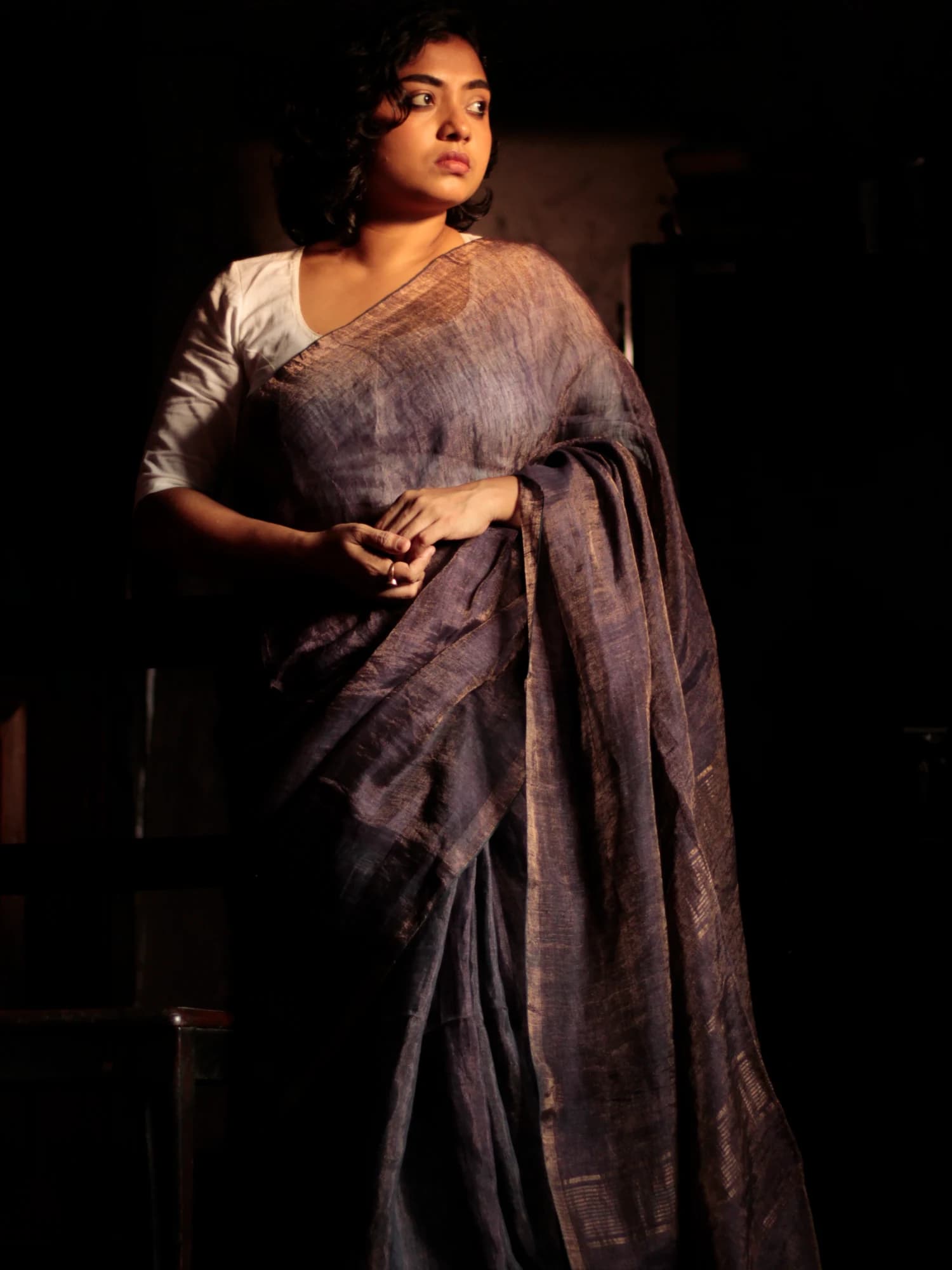 Junk Lea Metallic Purple Tissue Linen Saree