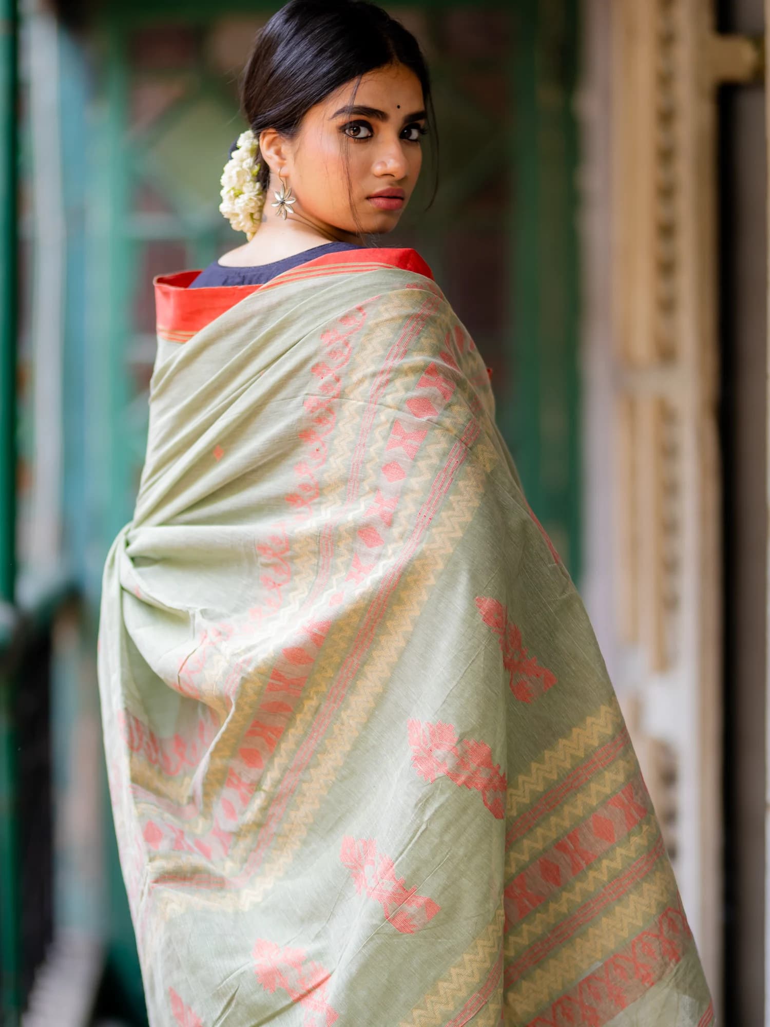 Sage Green Matha Tangail Saree