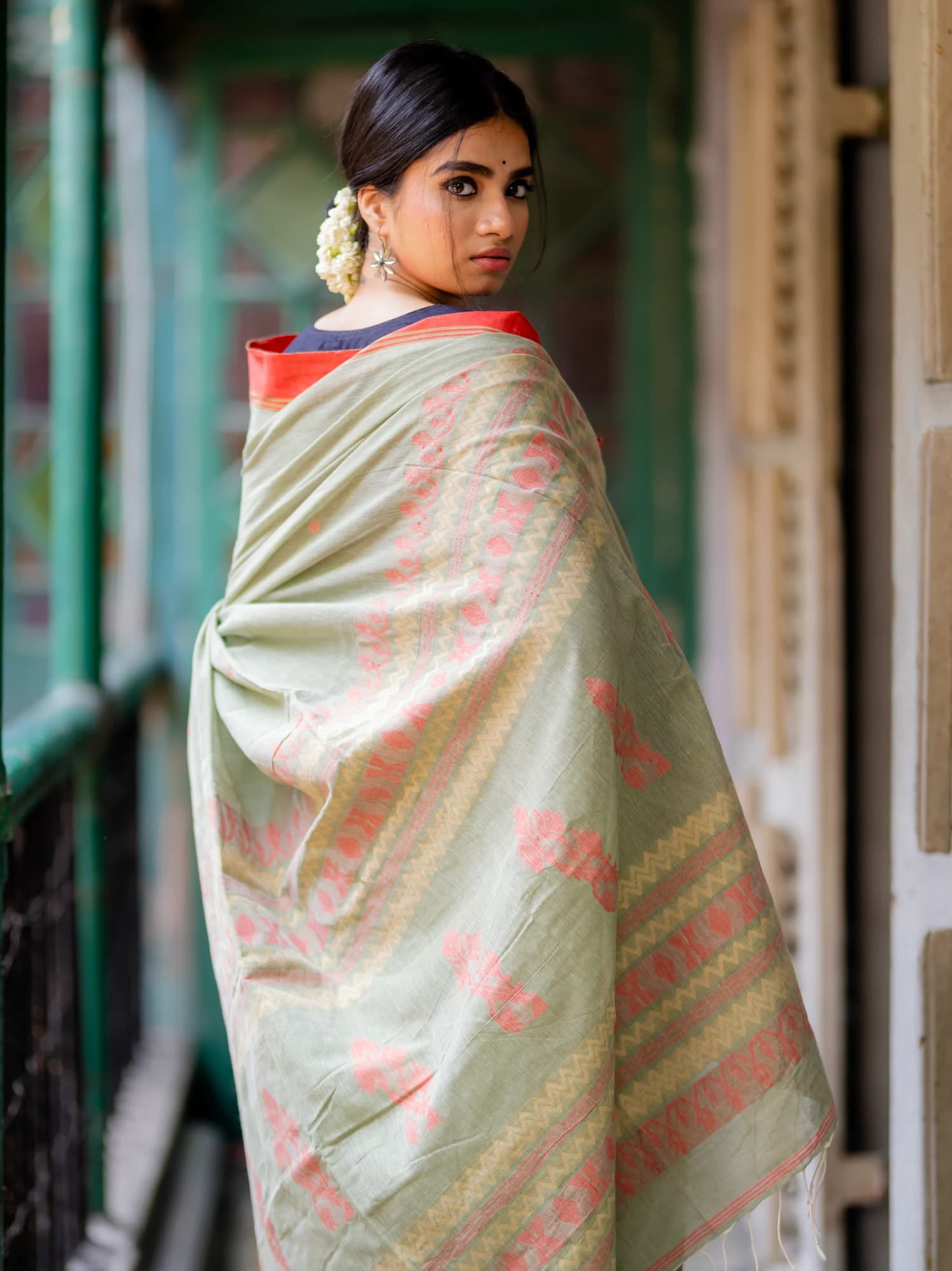 Mustard Yellow Silk Organza Hand-Painted Saree view 2