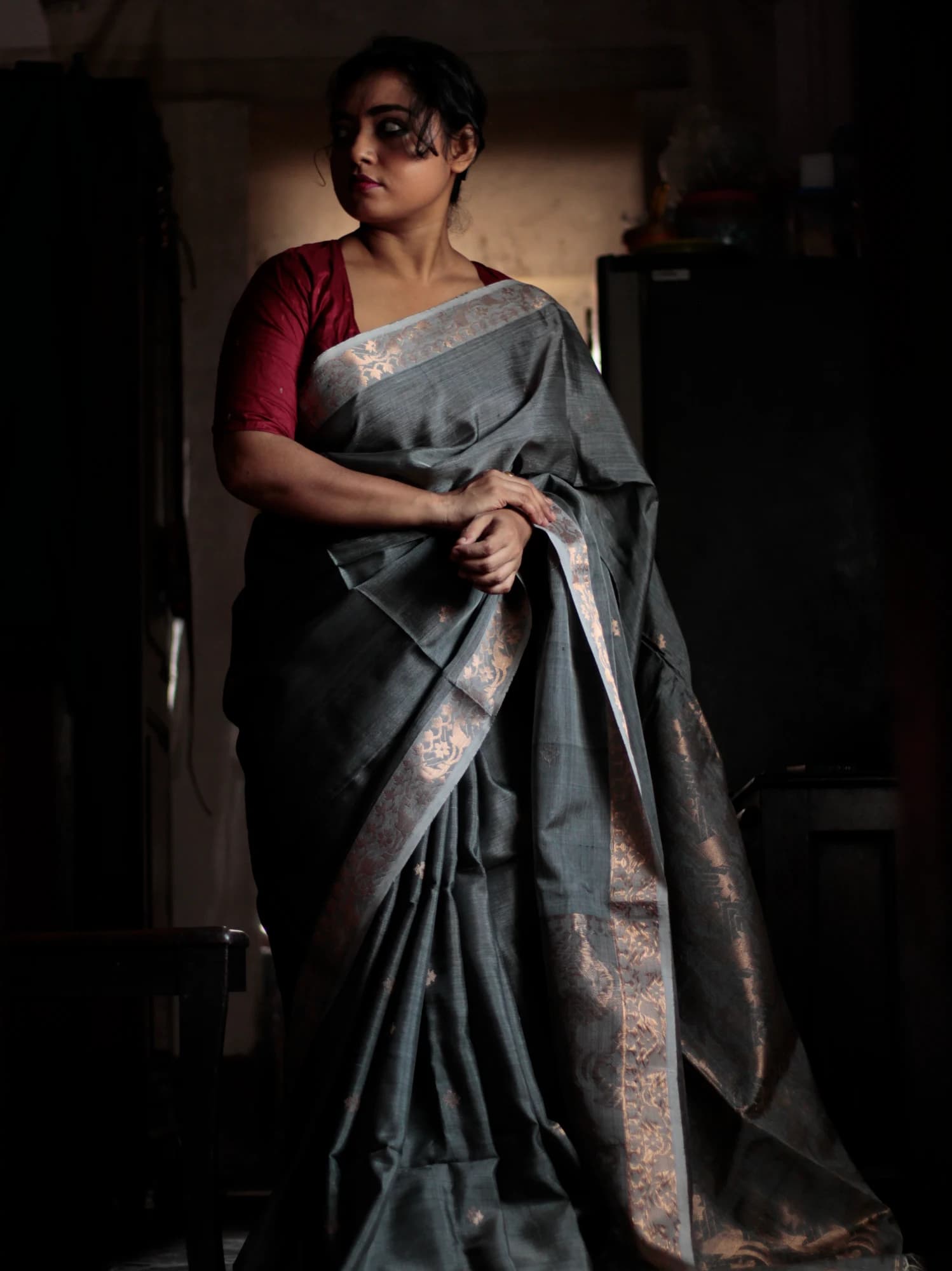 Maroon Banarasi Brocade Silk Dupatta view 1